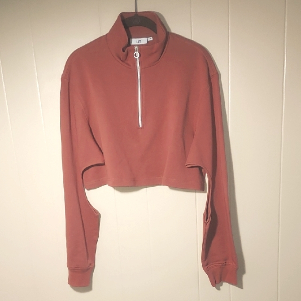 Cropped Sweatshirt L/XL With Cut Out In Sleeves Never Worn